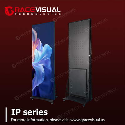 سلسلة IP P2.5 640 × 1920mm عرض ملصق LED داخلي حل عرض متعدد الاستخدامات مع مقياس رمادي 16 بت وقاعدة عجلة متنقلة