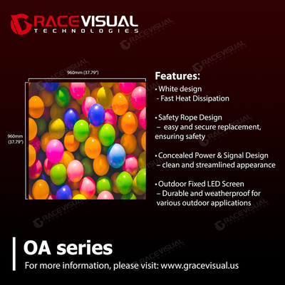 سلسلة OA P5.7 شاشة LED ثابتة في الهواء الطلق 960 × 960mm ، 6000/10000nits السطوع ، IP66 ، مثالية للوحات الإعلانية التجارية