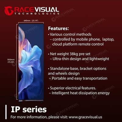 ملصق P2.5mm LED الداخلي   640x1920mm شاشة UHD ، 3840Hz Refresh ، تحكم WiFi ، موقف محمول مع دعامة وعجلات